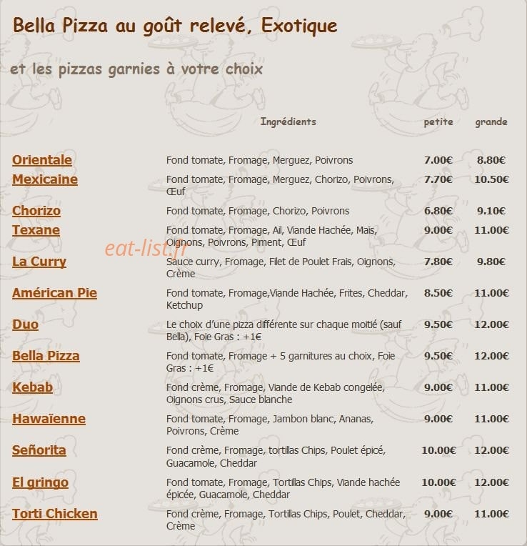 Bella Pizza — carte page 5