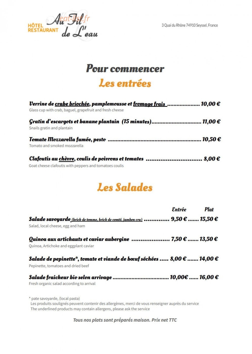 Au Fil de l'Eau — carte page 1