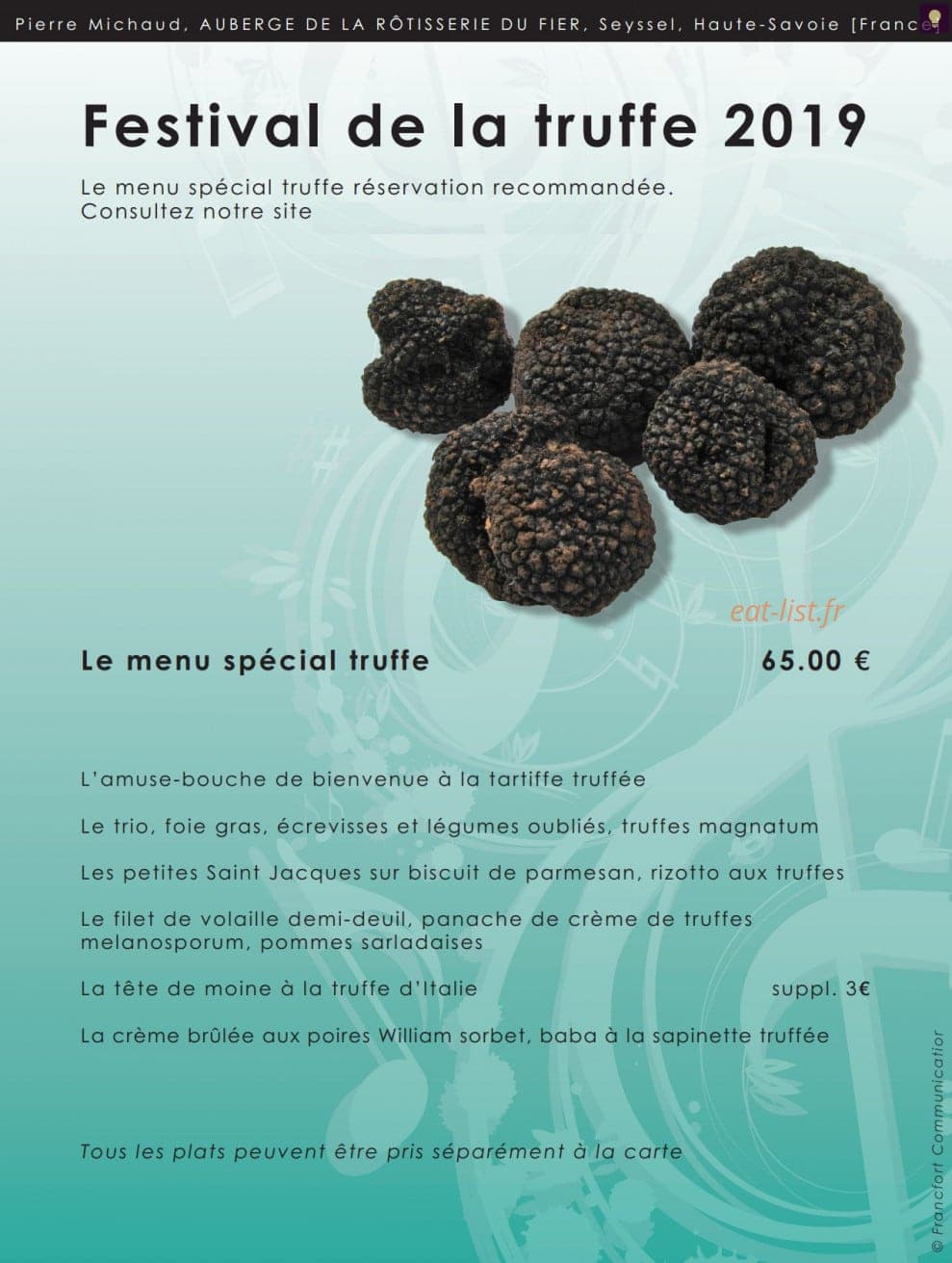 Carte et menu de Auberge de la Rôtisserie du Fier à Seyssel — menu spécial