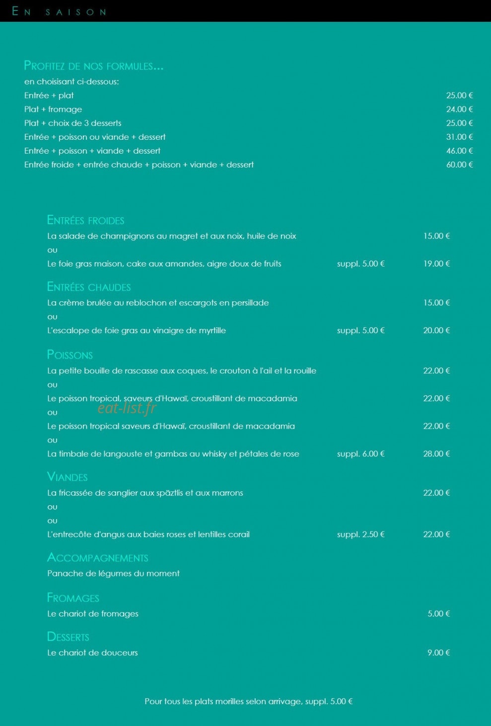 Carte et menu de Auberge de la Rôtisserie du Fier à Seyssel — menu de saison