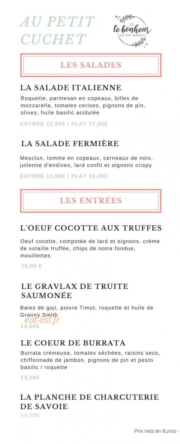 Au Petit Cuchet — carte page 1