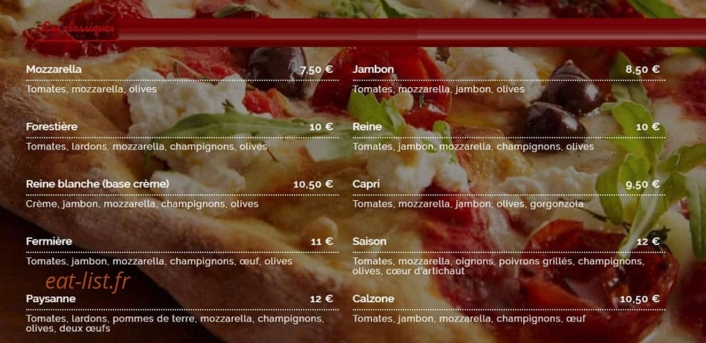 Passion Pizza — carte page 1