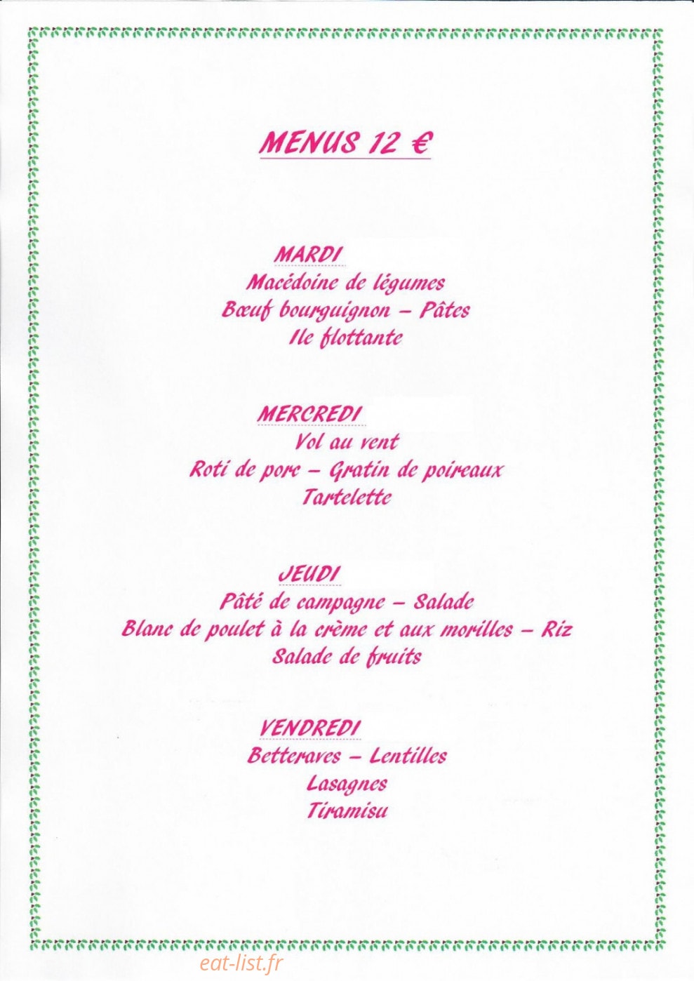 Le Vieux Pressoir — carte page 1