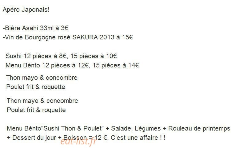 Carte et menu de Hina Sushi à Annecy le Vieux — Quelque extrais de menus