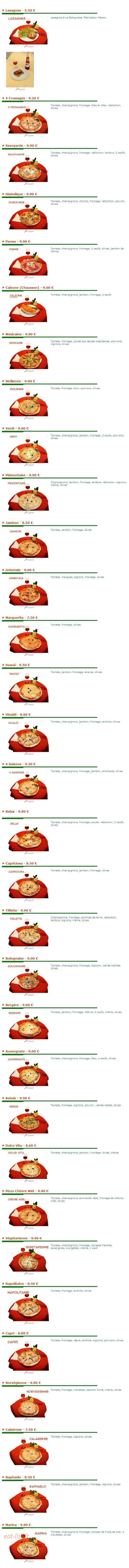 Pizza Relax — carte page 1
