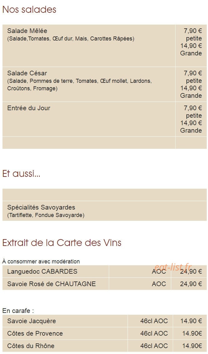Restaurant Du Faucigny — carte page 1
