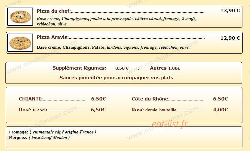 La pizza d'or — carte page 2