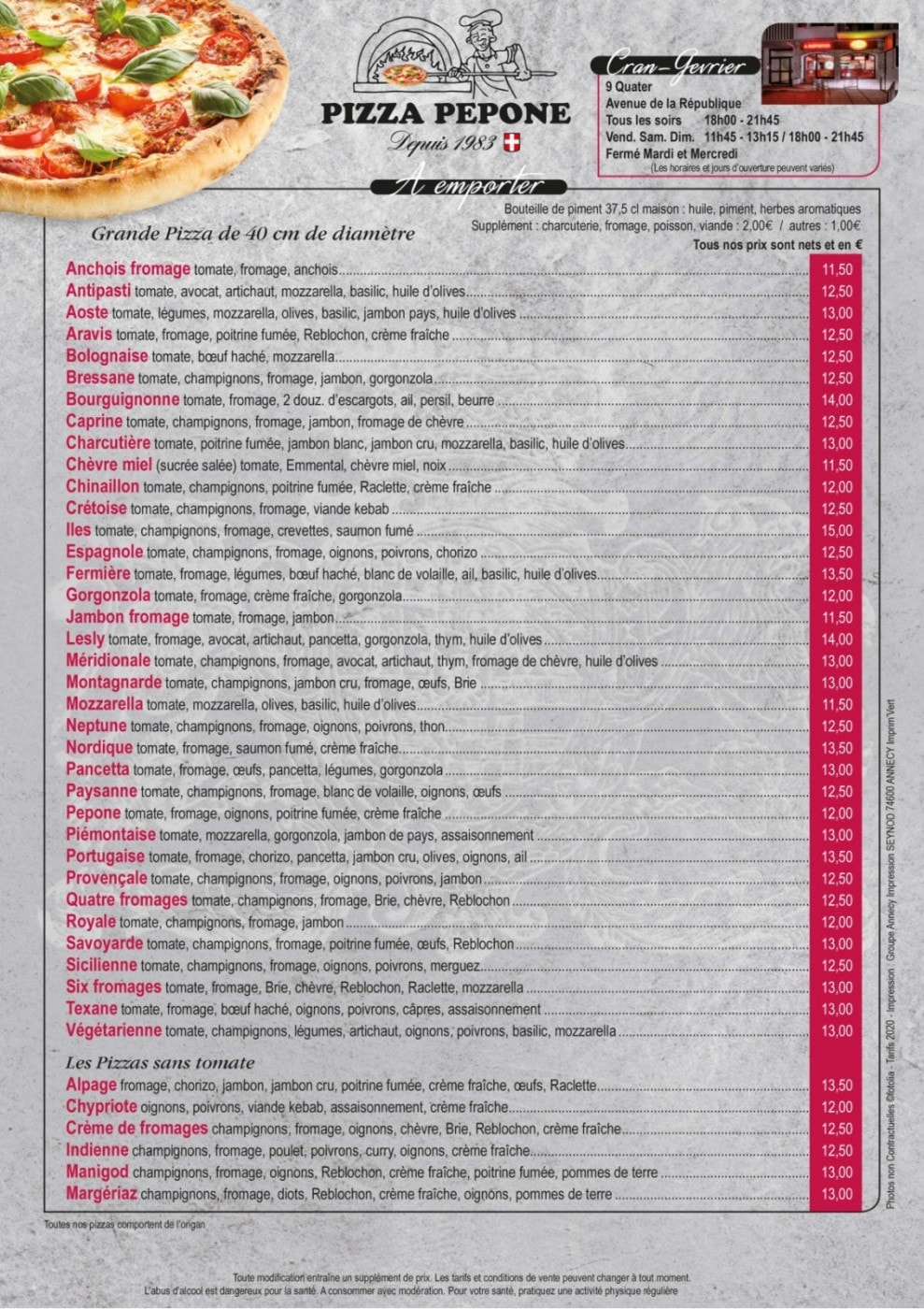 Pizza Pepone — carte page 1