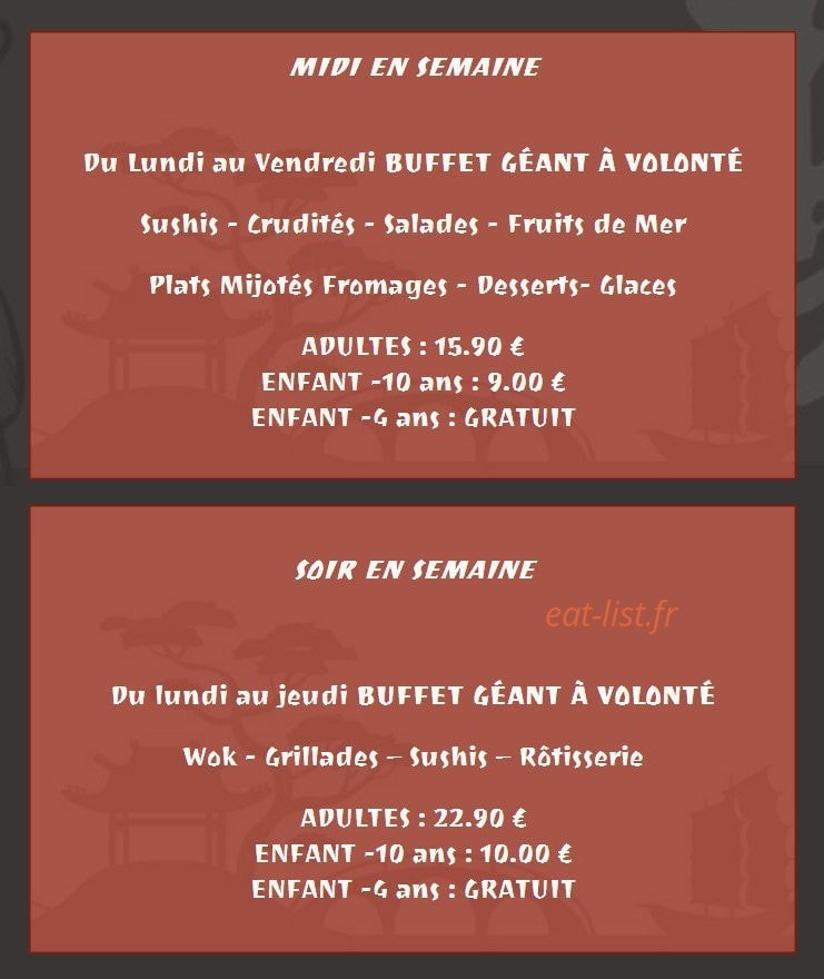 Carte et menu de Grand Buffet asiatique et du monde à Meythet — Les menus semaines midi et soir