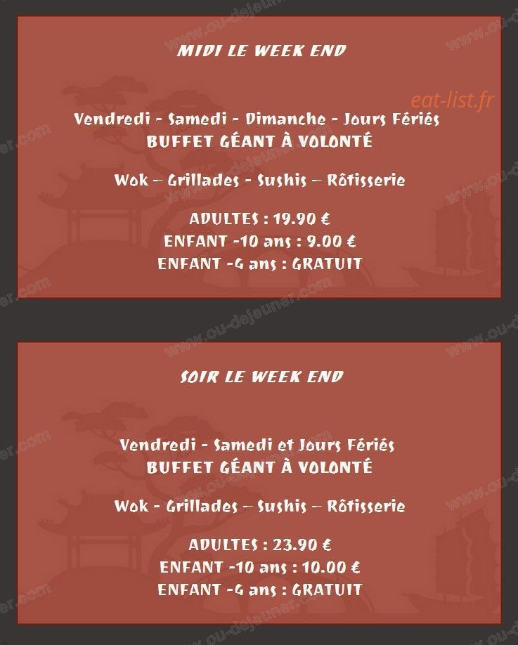 Carte et menu de Grand Buffet asiatique et du monde à Meythet — Les menus week end midi et soir