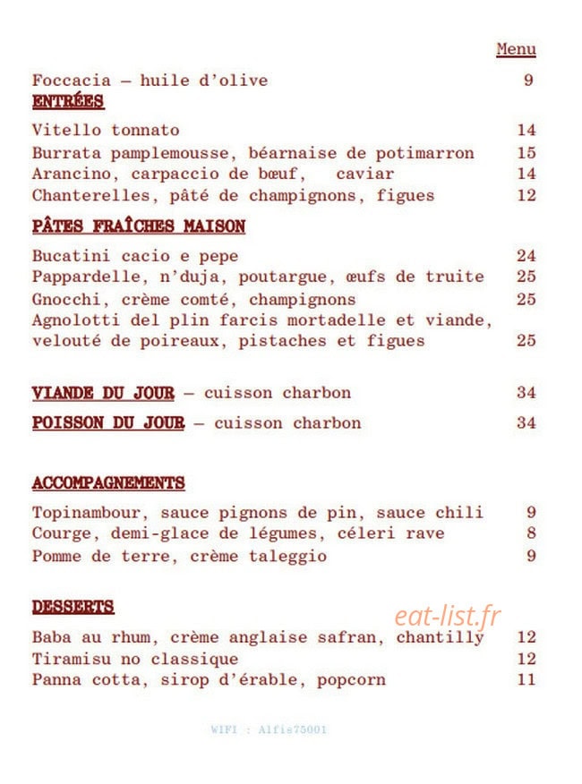 Alfi's — carte page 1