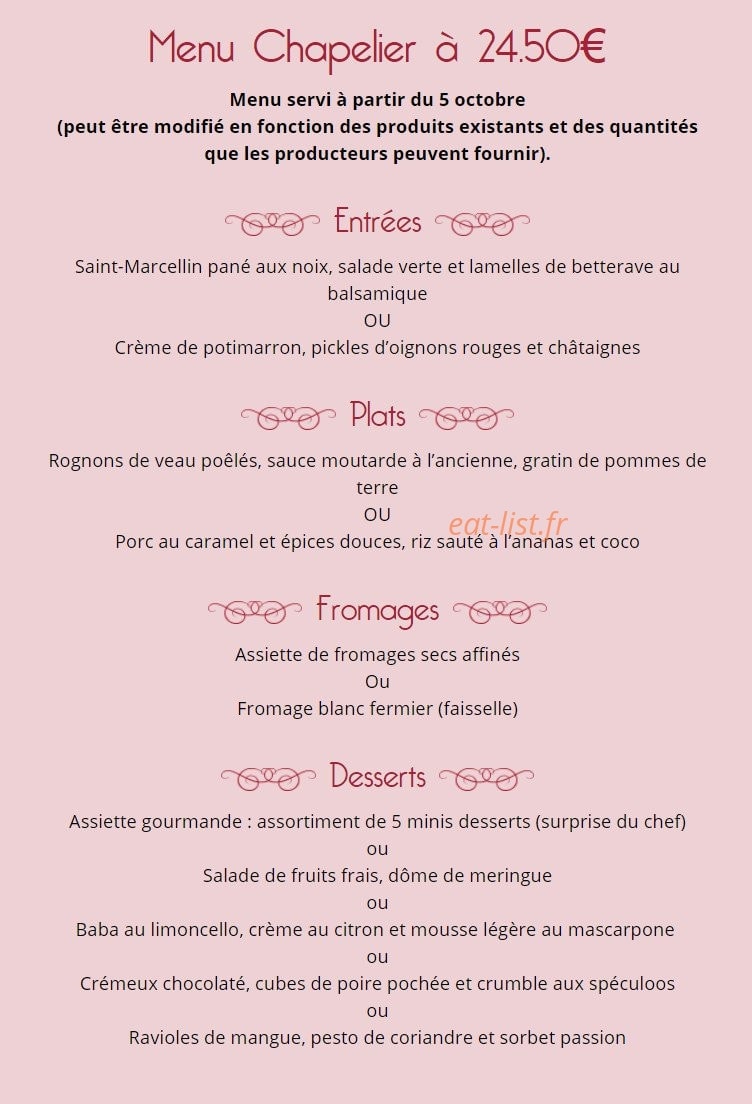 Au Chapelier Gourmand — carte page 1