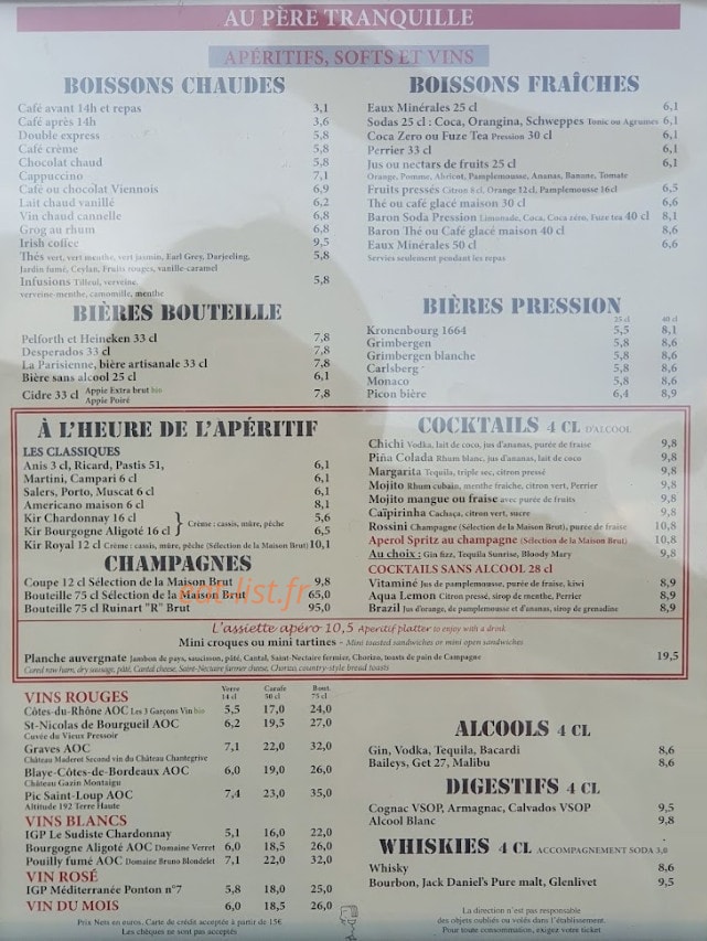 Au Père Tranquille — carte page 2