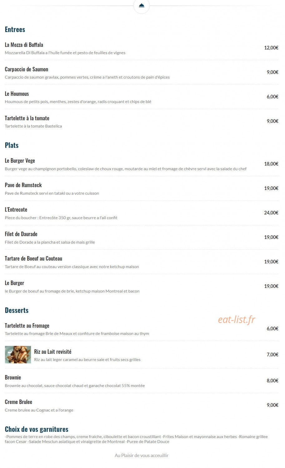 Au Plaisir — carte page 1