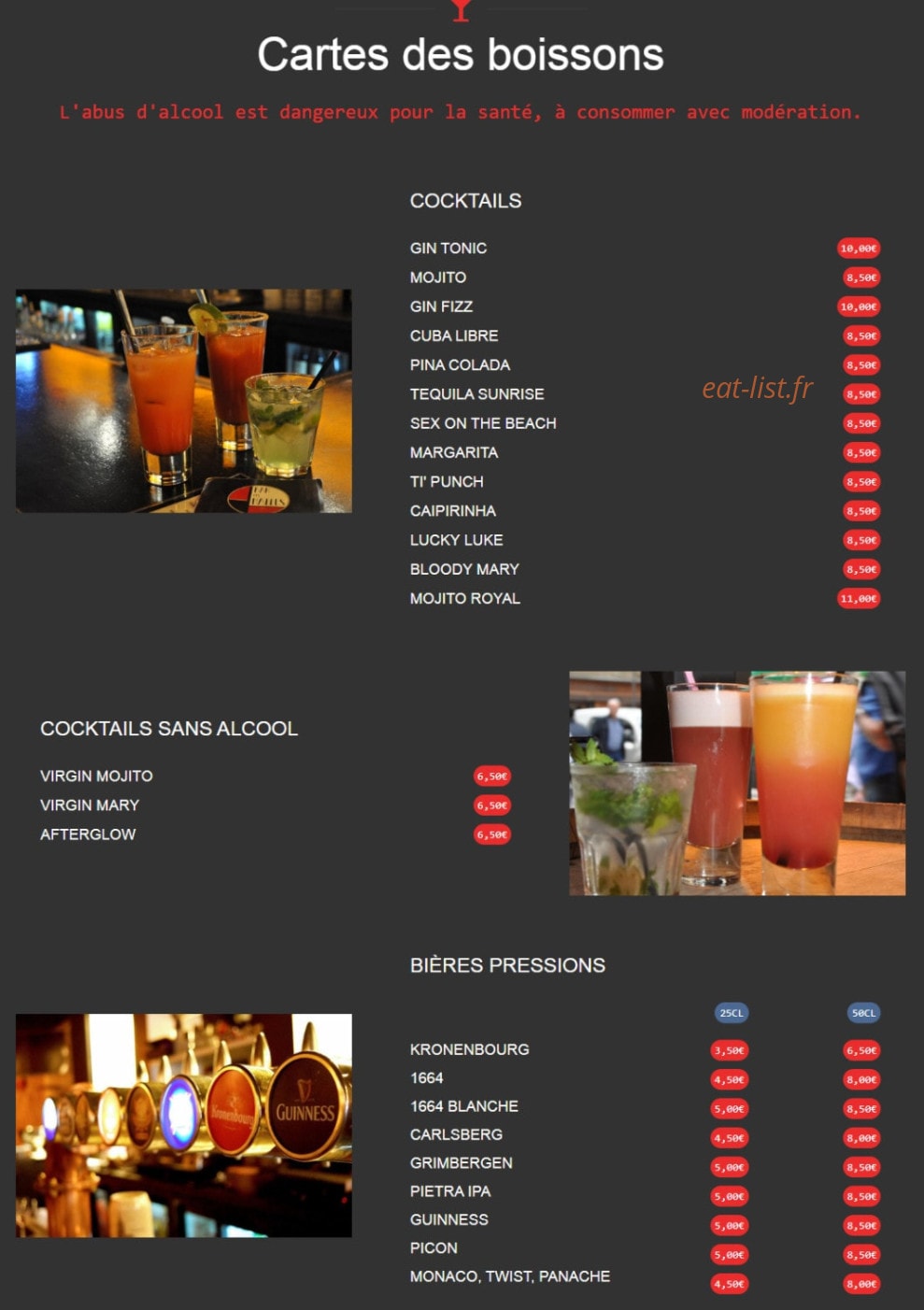 Bar des Halles — carte page 1