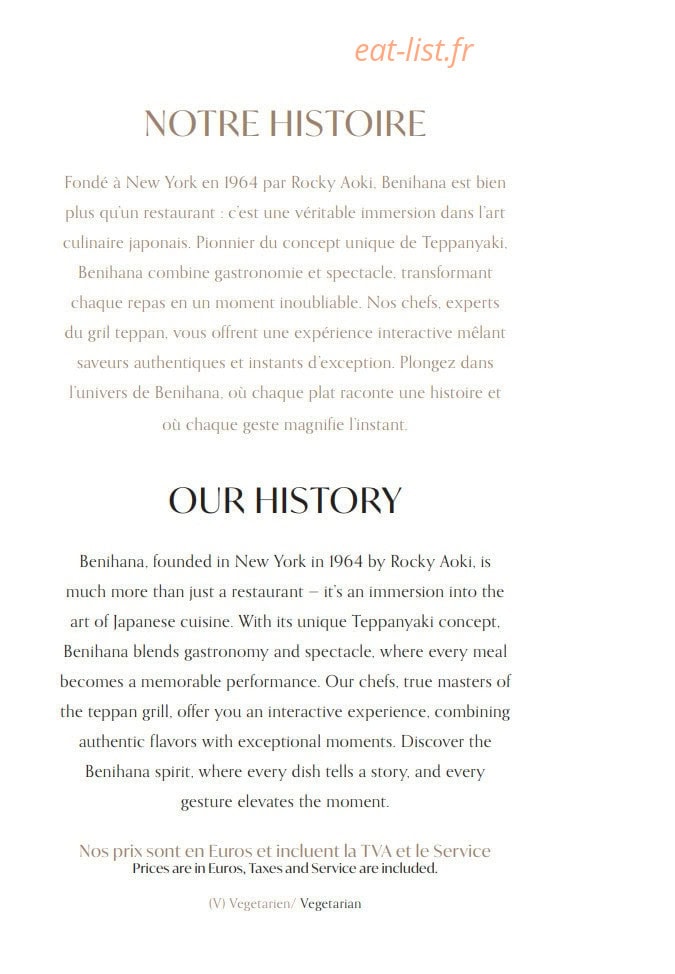 Benihana — carte page 1