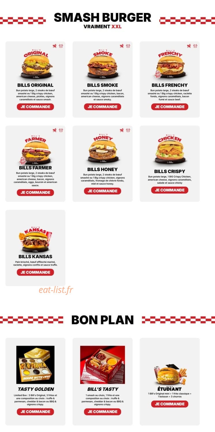 Bill's Burger — carte page 1