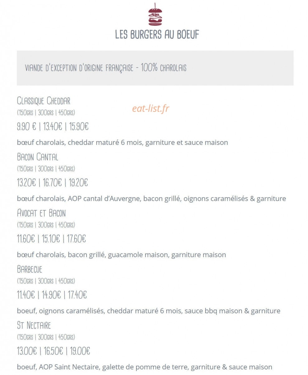 Bistro burger — carte page 1