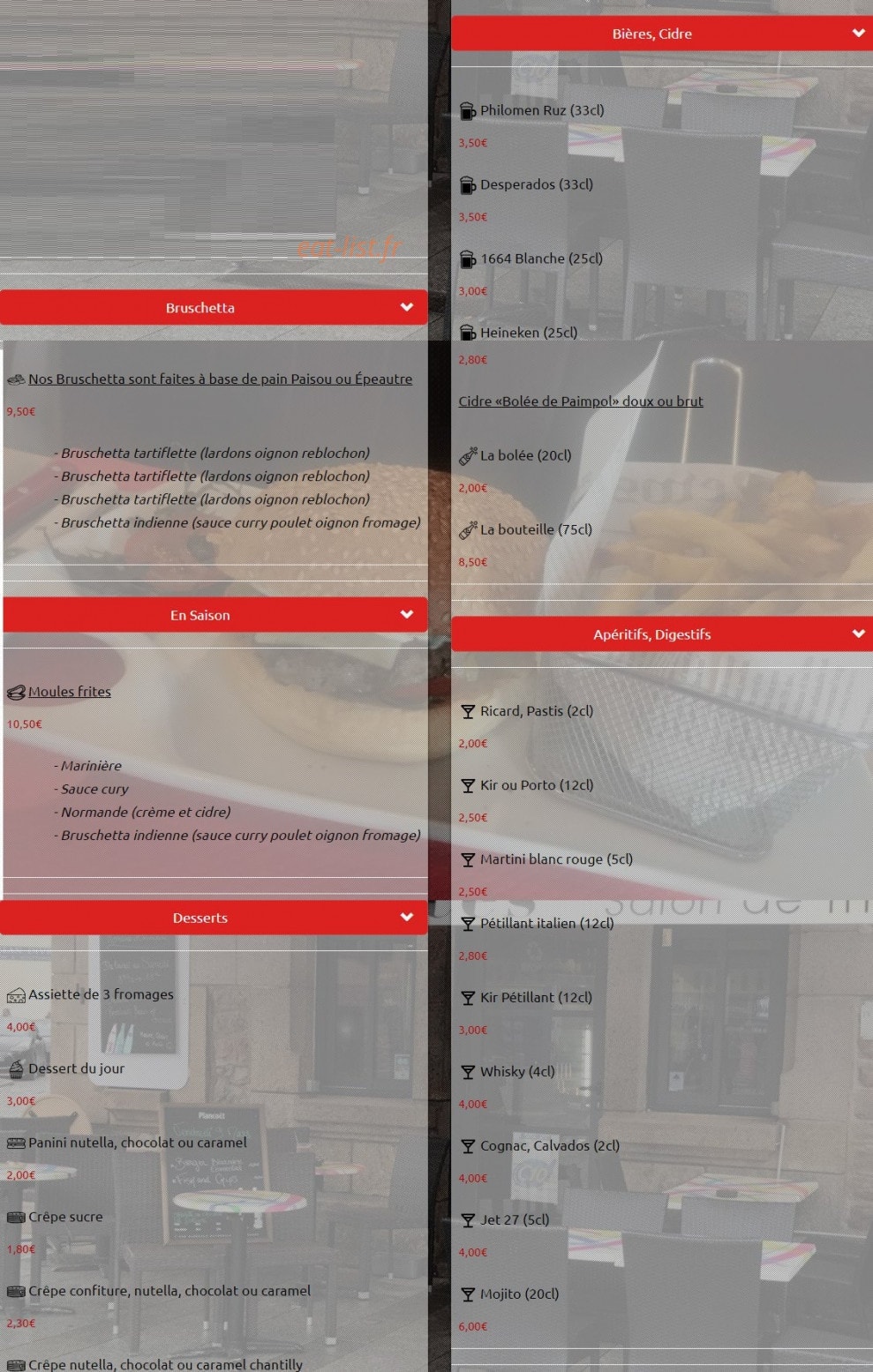 Bistrot des délices — carte page 2