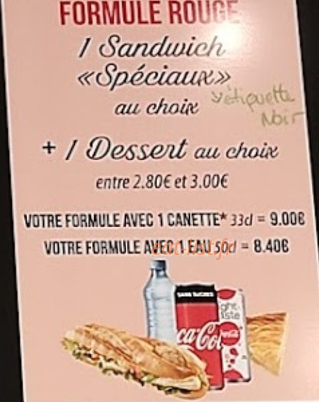 Carte et menu de Boulangerie Aux Castelblangeois à Paris 1 — La formule rouge