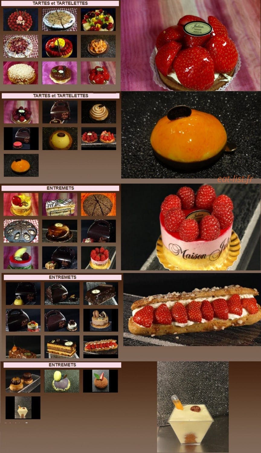 Carte et menu de Boulangerie Jean- Noel Julien à Paris 1 — Tartes, tartelettes et entremets