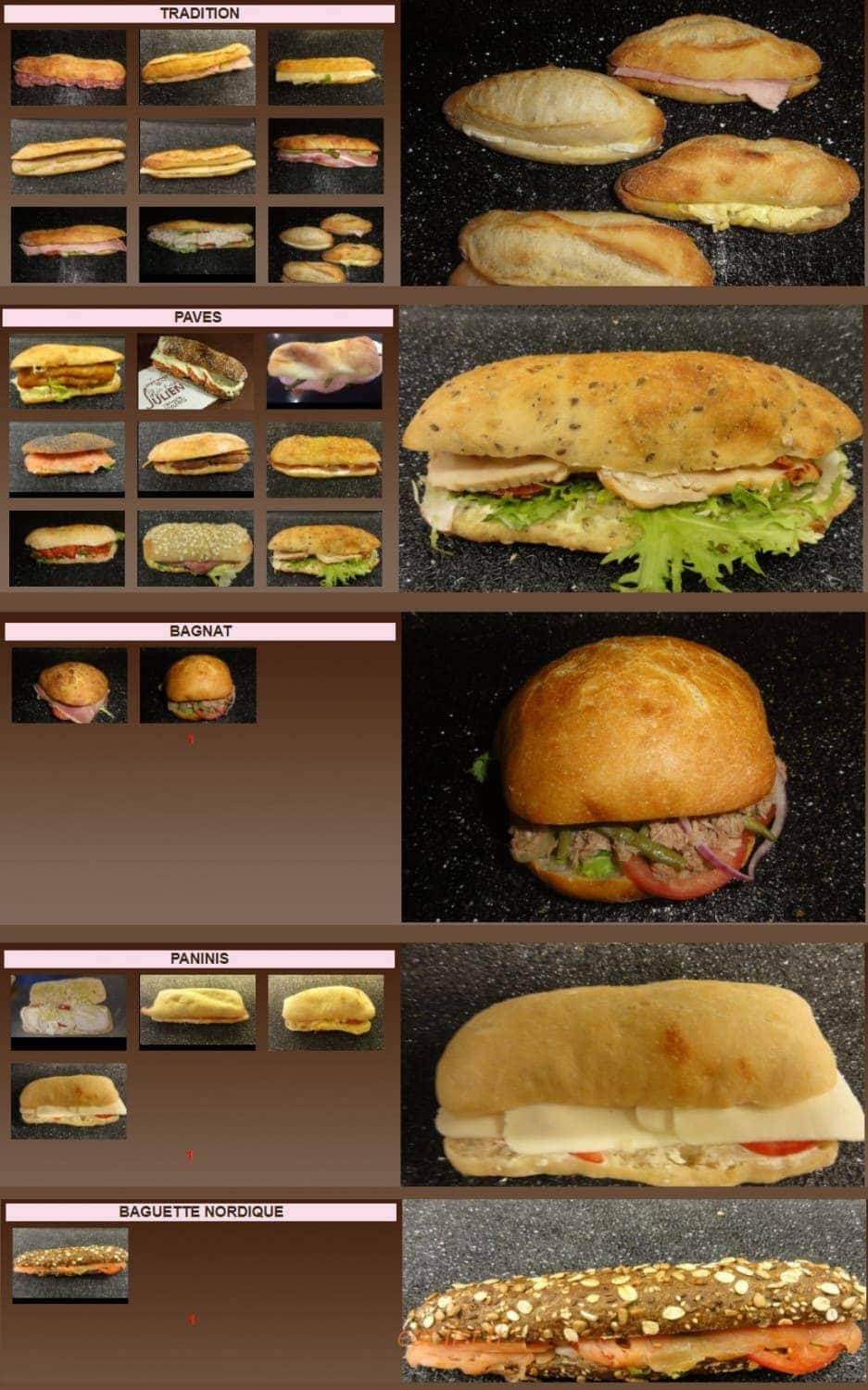 Carte et menu de Boulangerie Jean- Noel Julien à Paris 1 — Les sandwichs