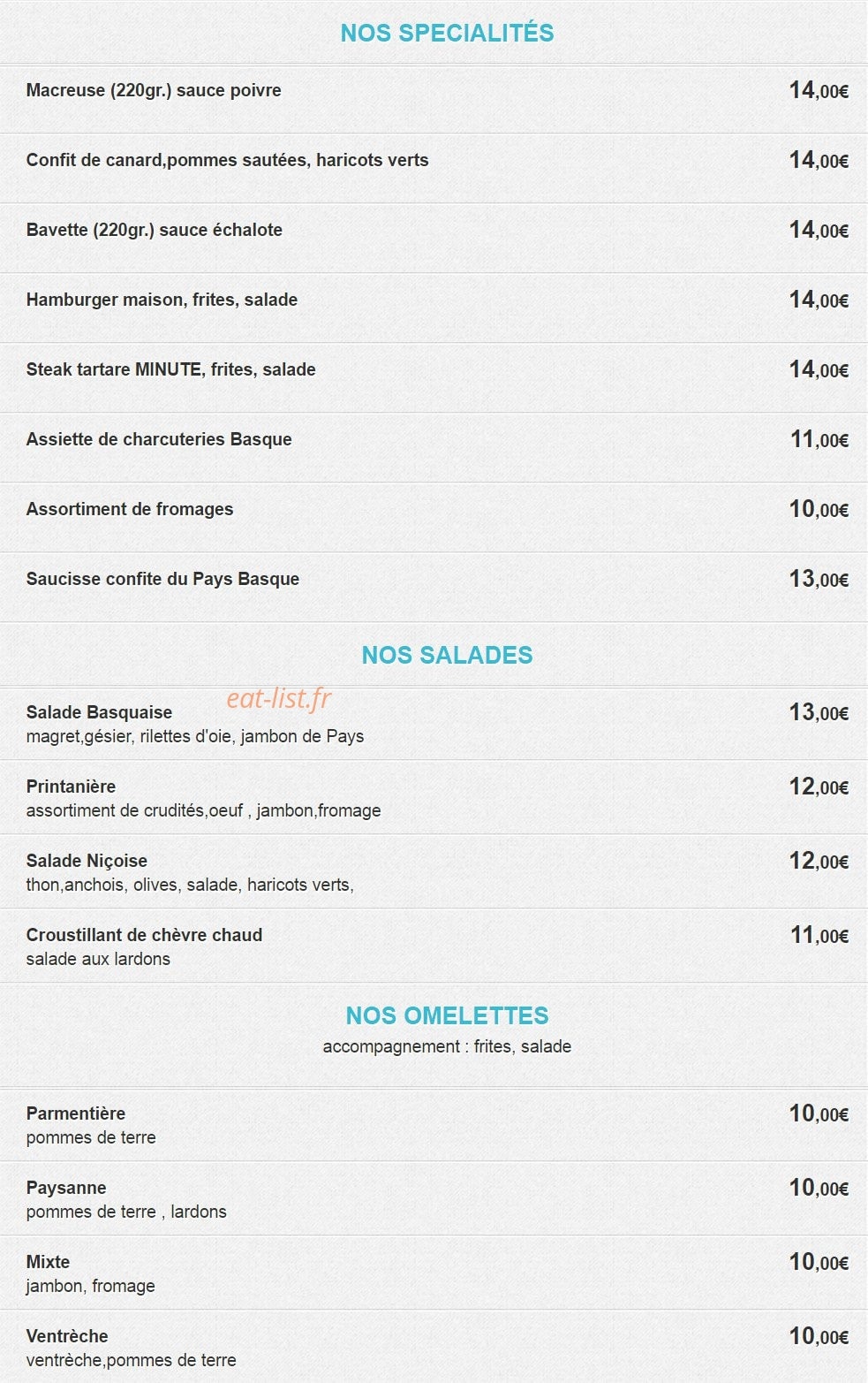 Brasserie De La Bourse — carte page 2