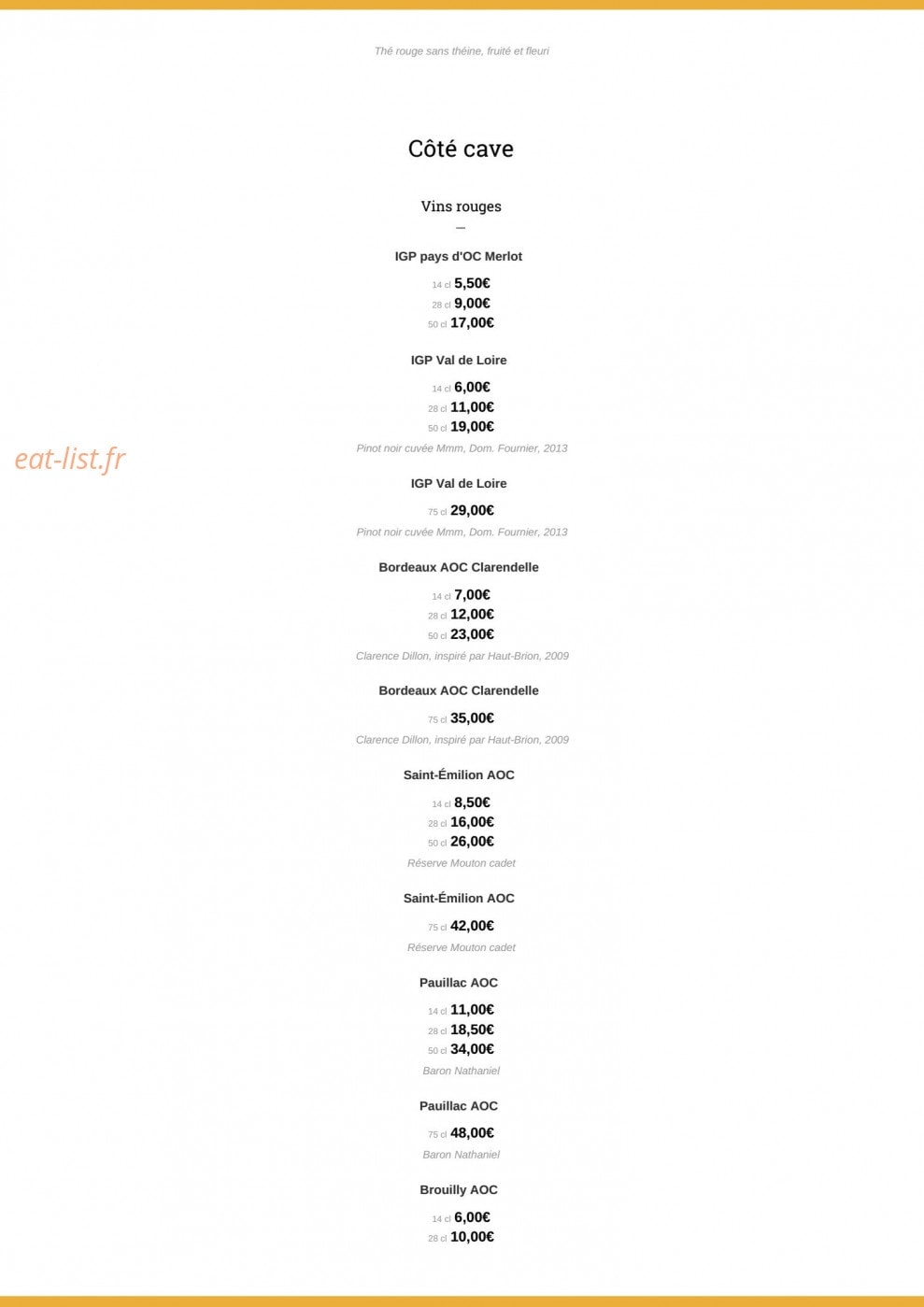 Café de Paris — carte page 13