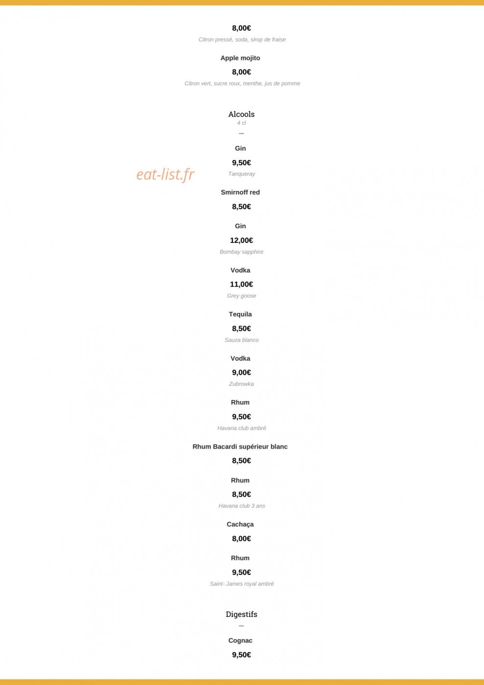 Café de Paris — carte page 10