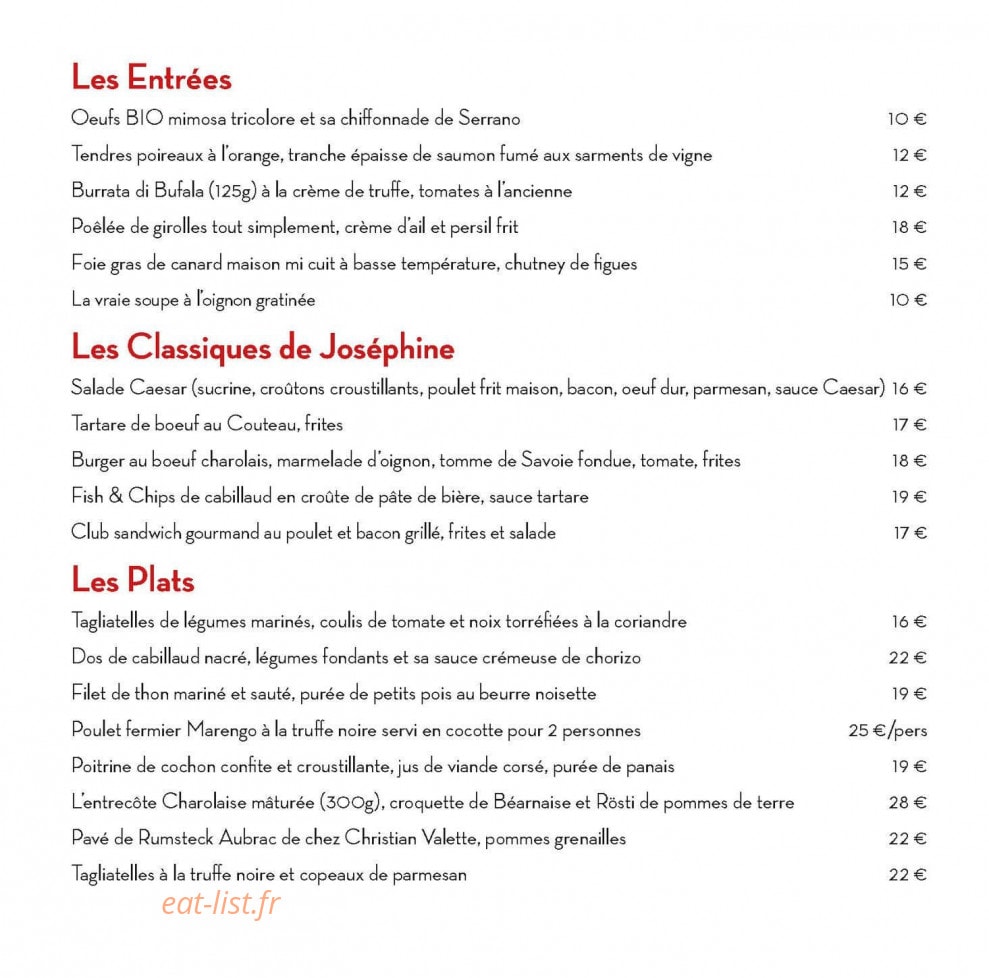 Café Joséphine — carte page 1