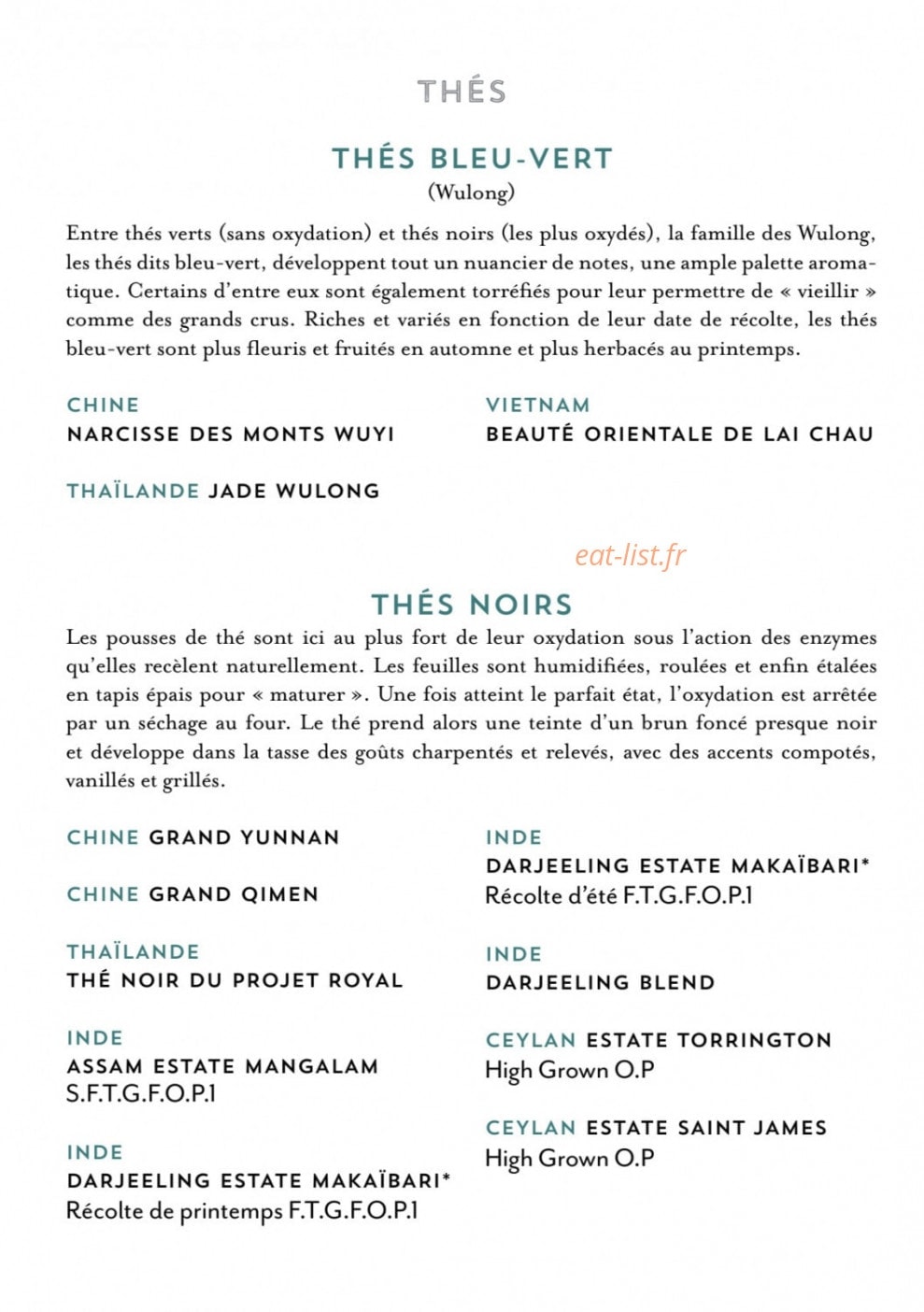 Cafés et Thés Verlet — carte page 18