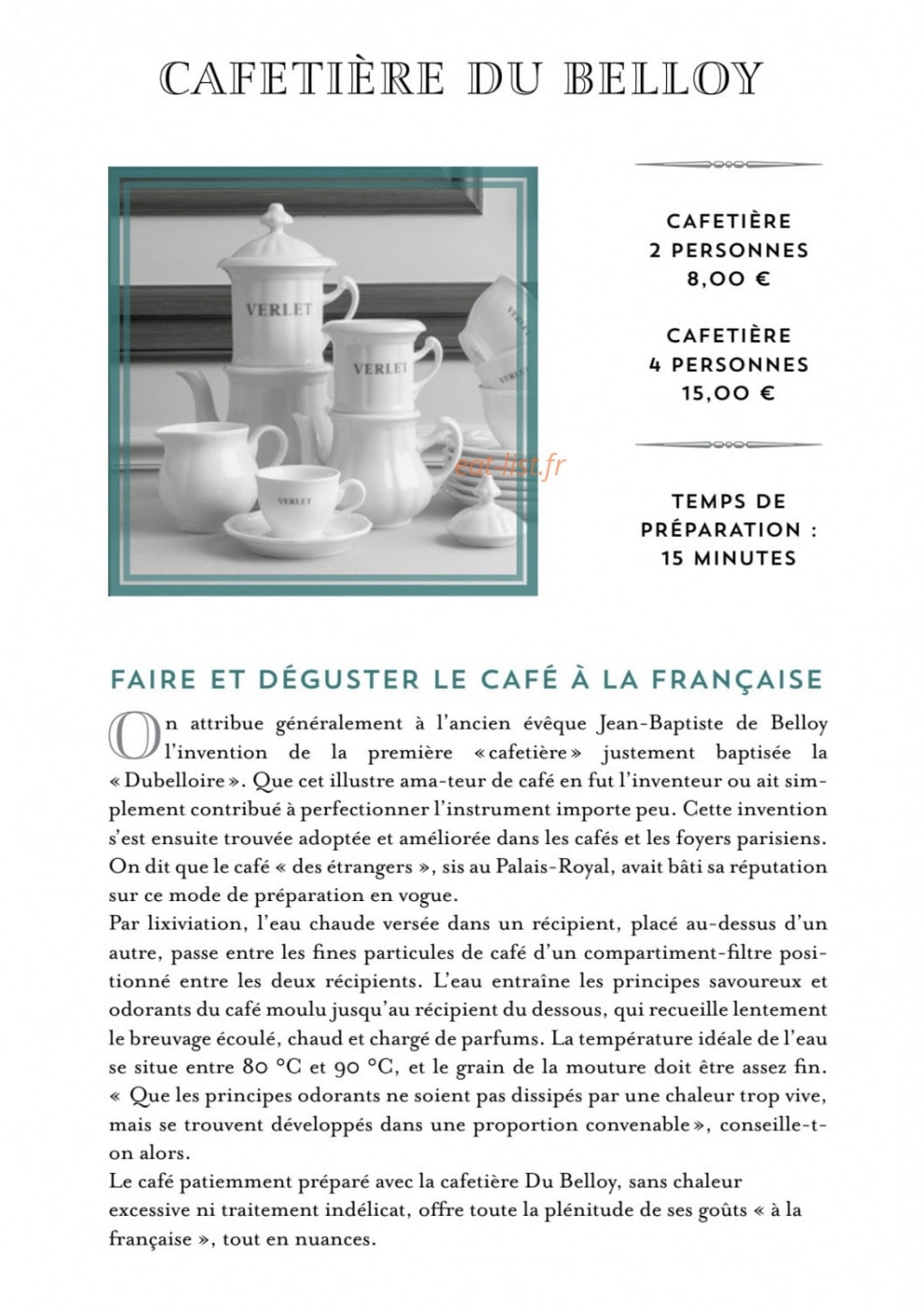 Cafés et Thés Verlet — carte page 9