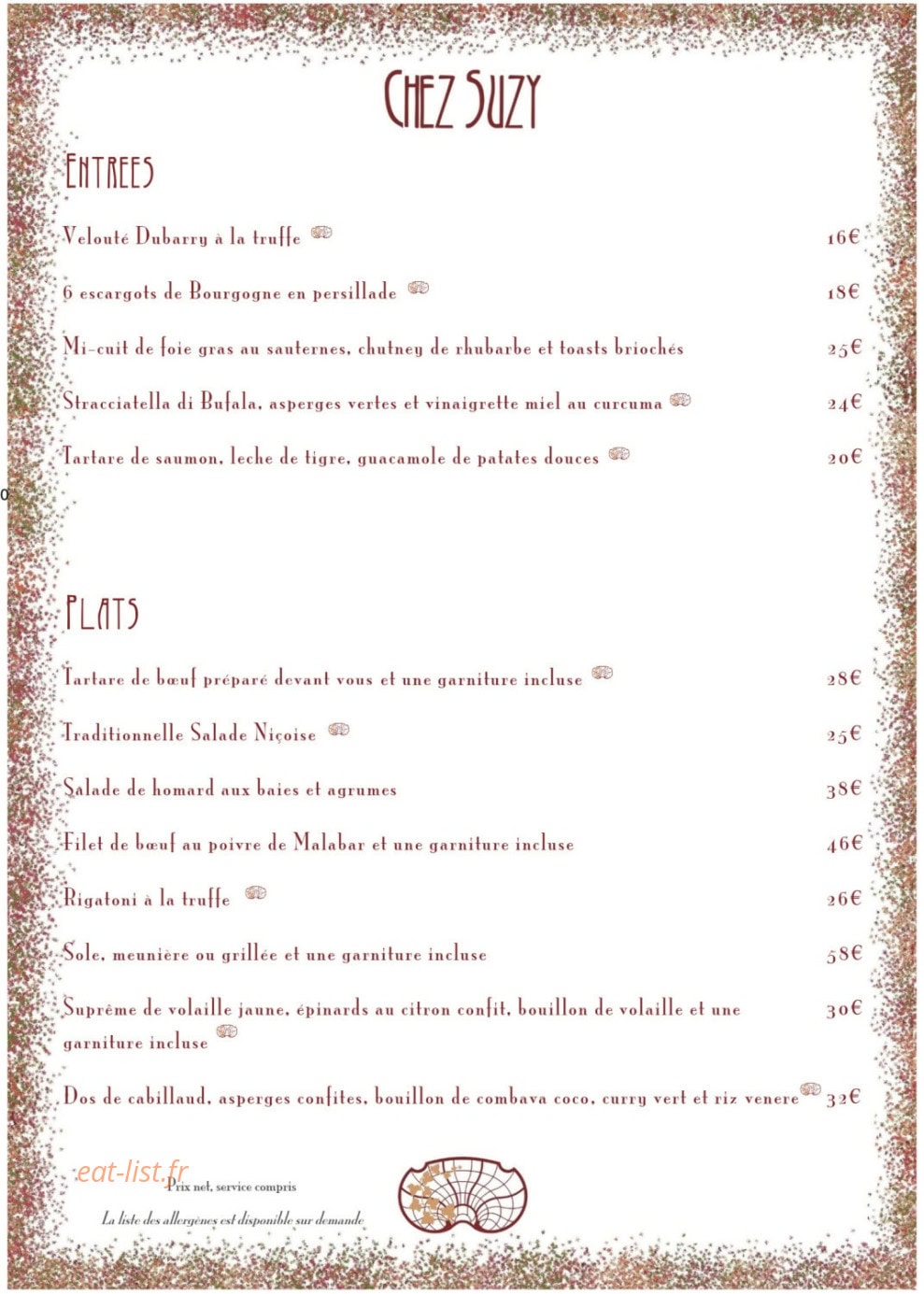 Chez Suzy — carte page 1