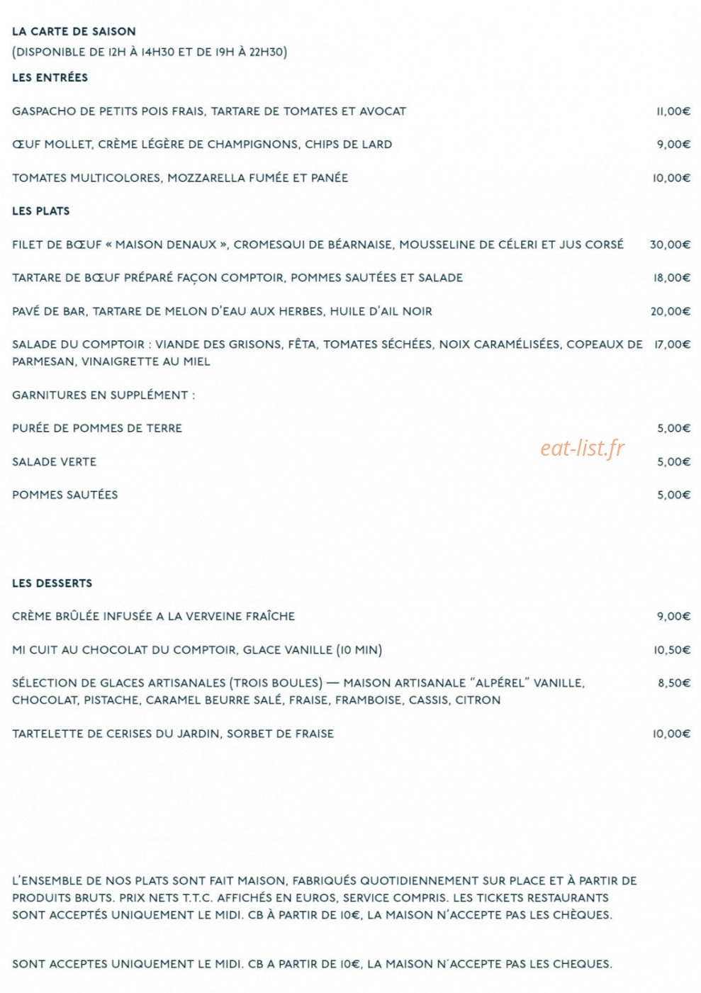 Comptoir de la Gastronomie — carte page 2