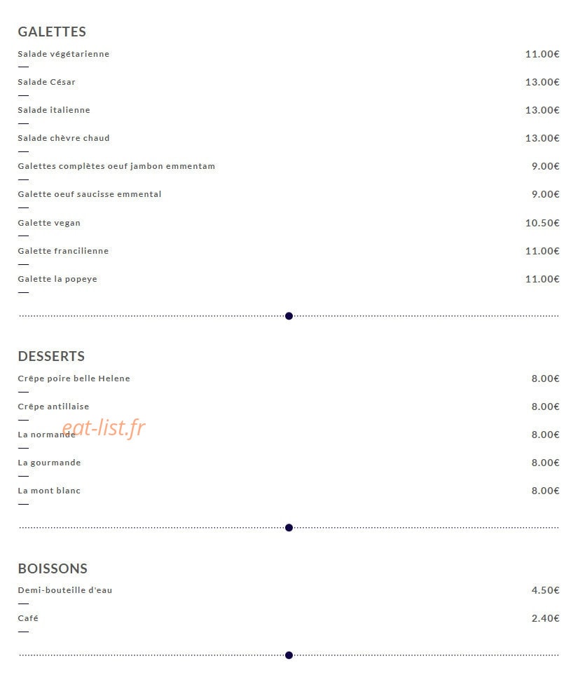 Crêperie Montorgueil — carte page 1