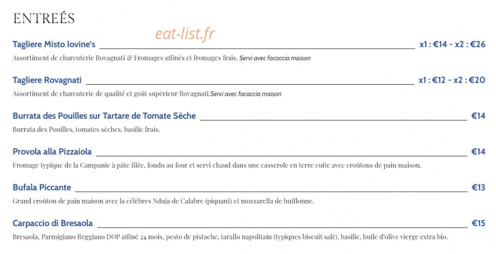 Iovine's — carte page 1