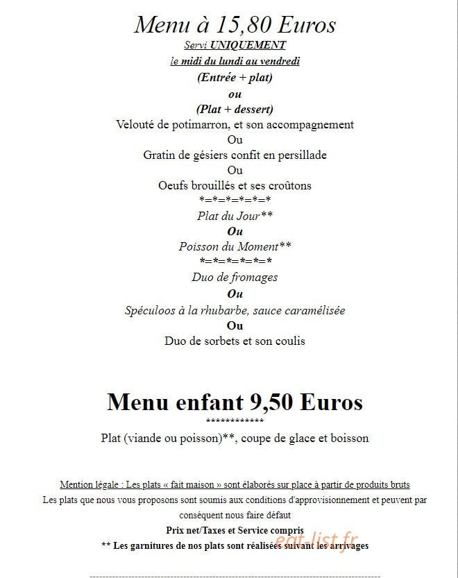 L'Auberge du Beau Lieu — carte page 1