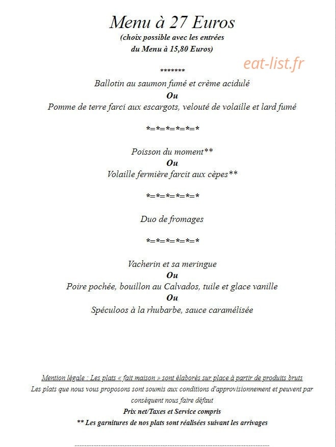 L'Auberge du Beau Lieu — carte page 2