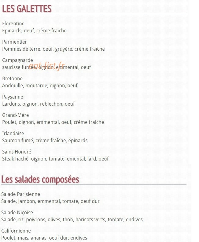 La Crêperie Saint-Honoré — carte page 1