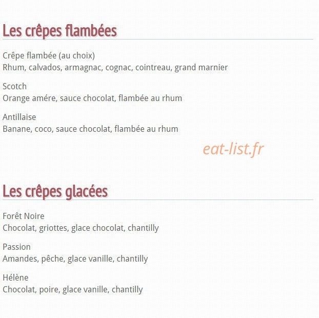 La Crêperie Saint-Honoré — carte page 2