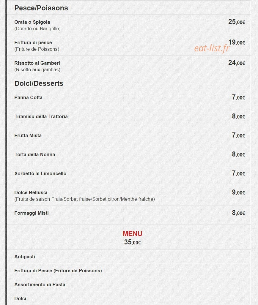 La Trattoria Bellusci — carte page 6