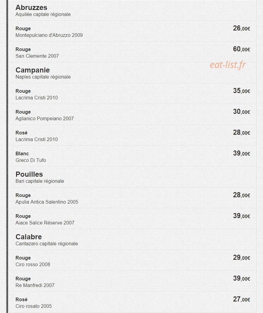 La Trattoria Bellusci — carte page 9