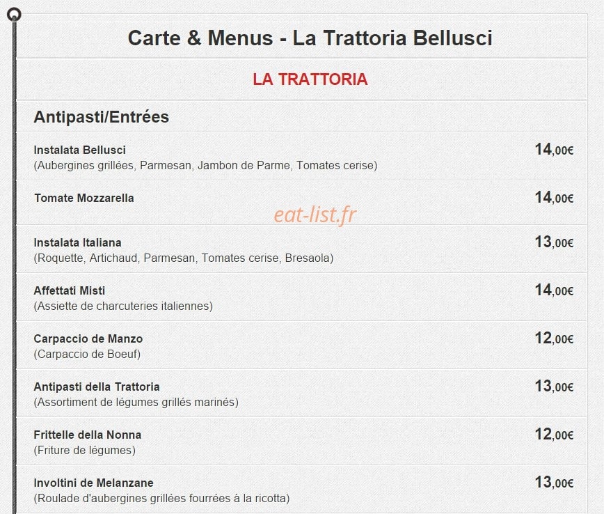 La Trattoria Bellusci — carte page 1
