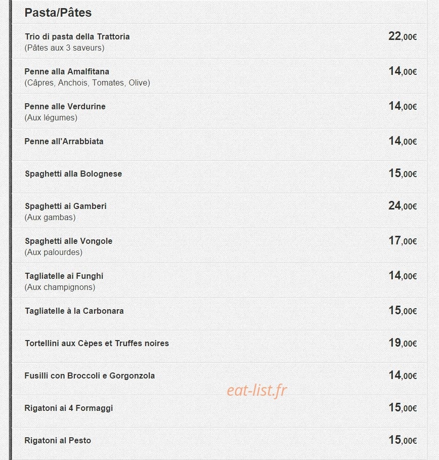 La Trattoria Bellusci — carte page 4
