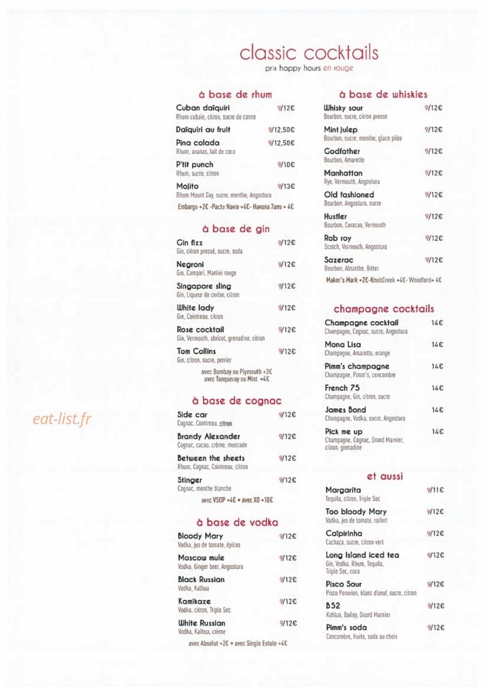 Le Fumoir — carte page 12