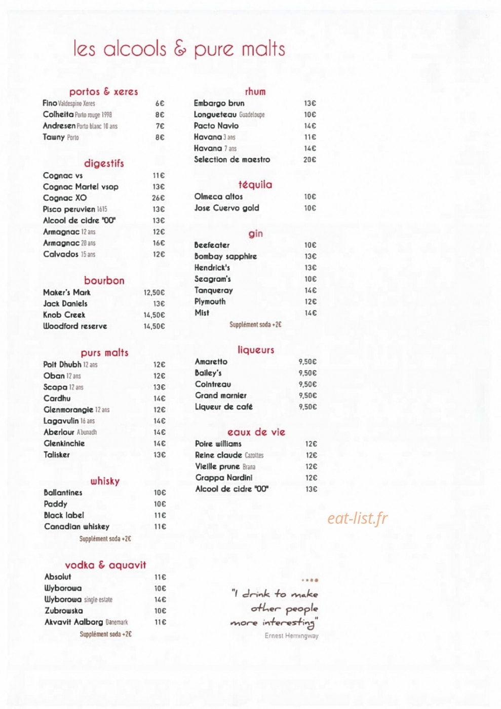 Le Fumoir — carte page 14