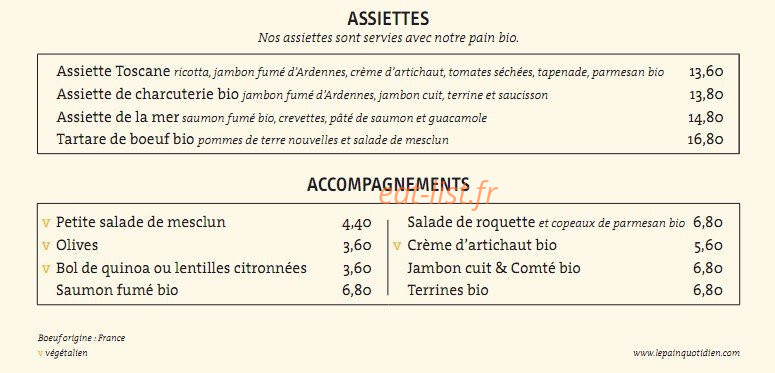Le Pain Quotidien — carte page 2