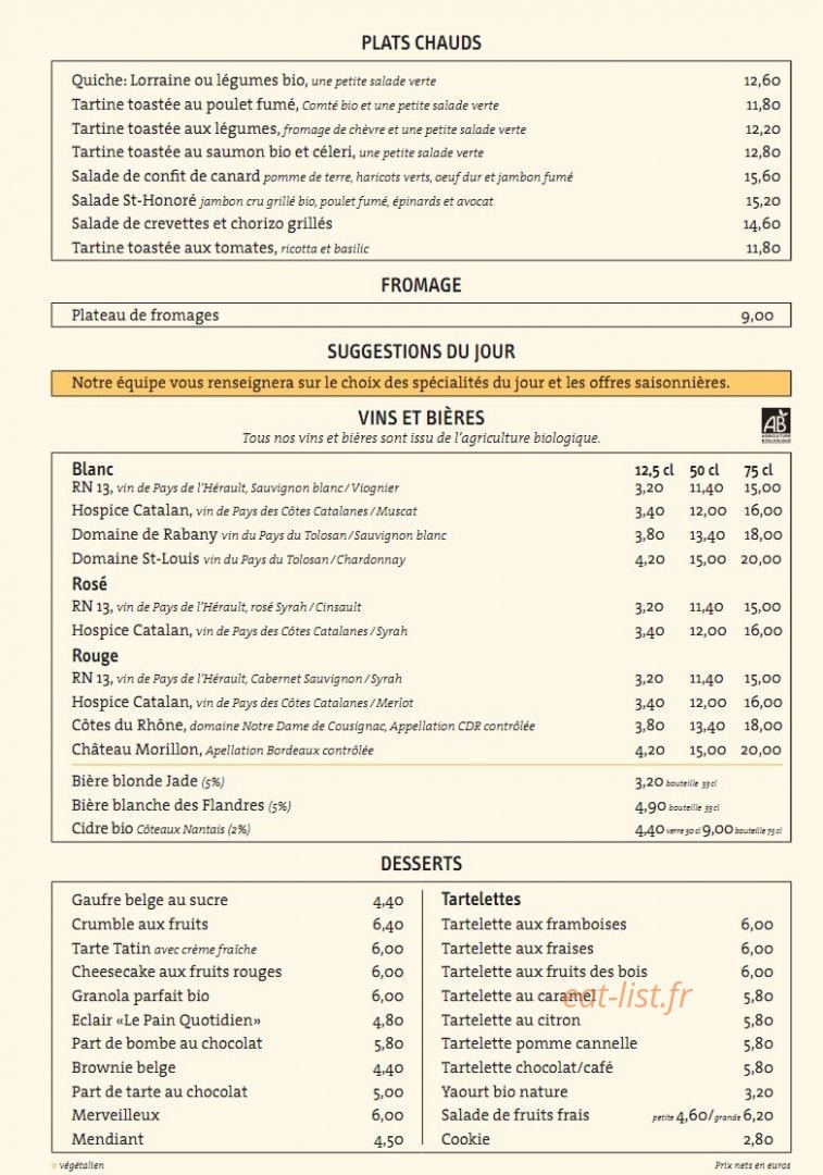 Le Pain Quotidien — carte page 3