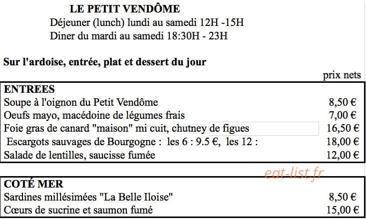 Le Petit Vendôme — carte page 1