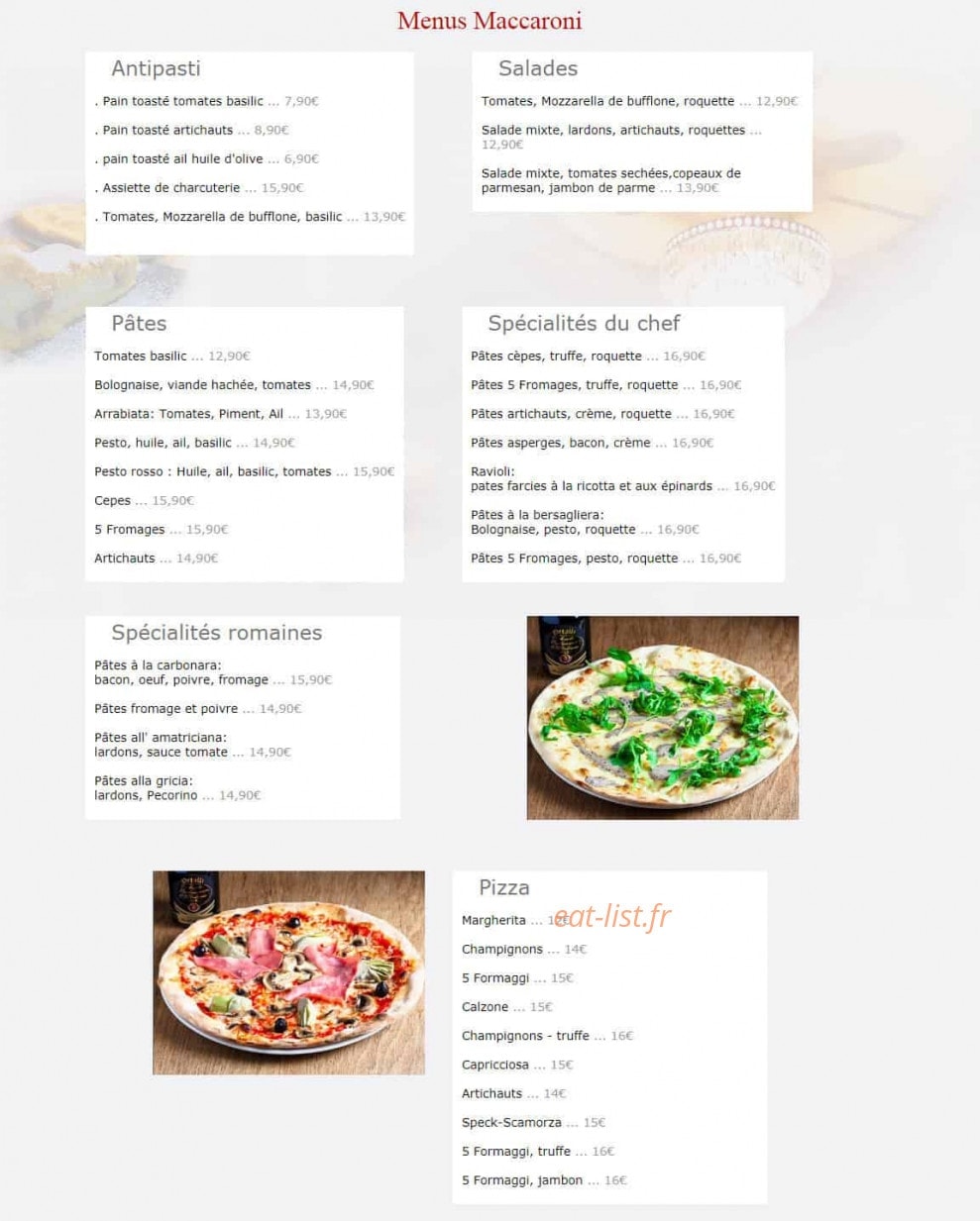 Maccaroni — carte page 1